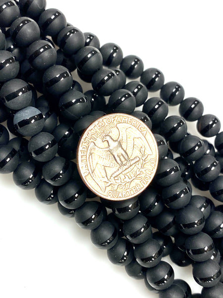Natural Black Stripe Onyx Beads / Faceted Rondelle Shape Beads / Healing Energy Stone Beads / 8mm 2 Strands Beads