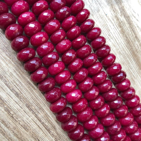 Natural Ruby Jade Beads, Ruby Jade 6x10 Faceted Roundelle Shape Beads