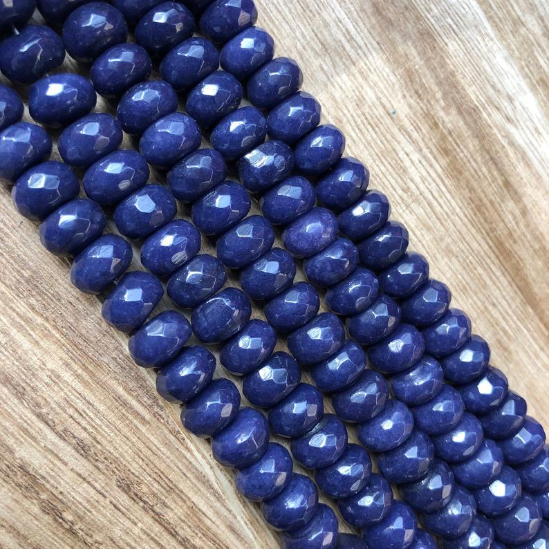 Natural Sapphire Jade Beads, Sapphire 6x10 mm Round Shape Faceted Beads