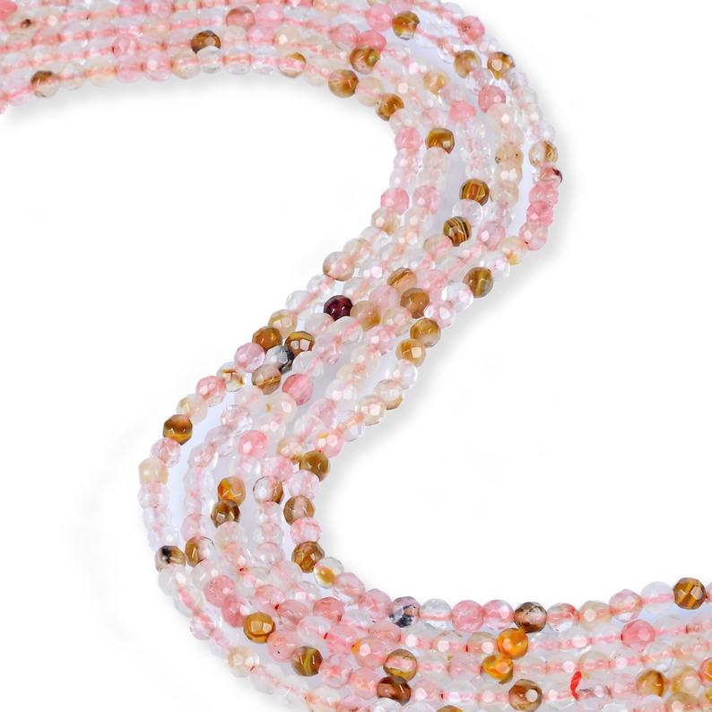 Natural Cherry Quartz Beads, Quartz 4 mm Faceted Stone Beads, Quartz Round Beads