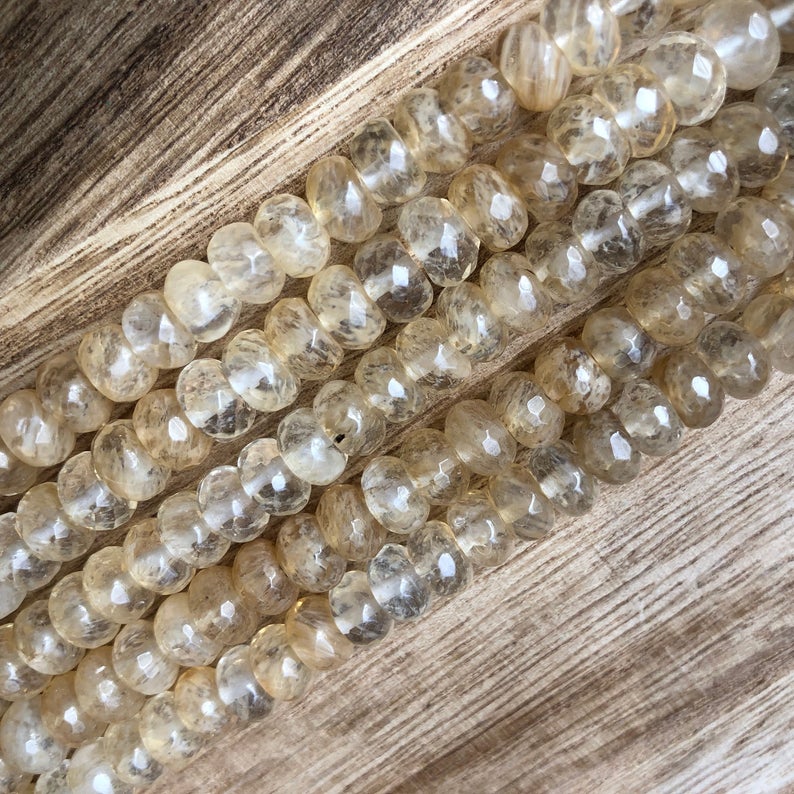 Natural Rutile Faceted Beads, Rutile 5x8 mm Roundelle Shape Beads