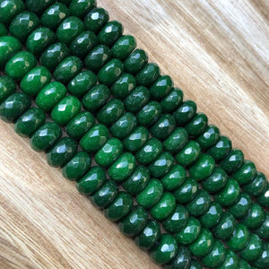 Natural Emerald Jade Beads, Emerald Jade 6x10 mm Faceted Roundelle Shape Beads