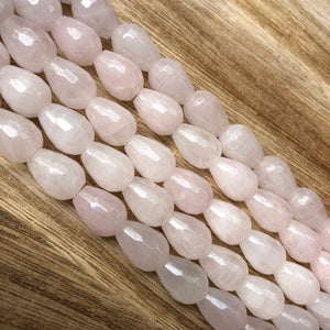 Natural Rose Quartz Beads, Rose Quartz 10x14 mm Drops Shape Faceted Beads