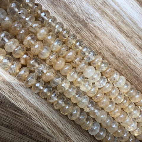 Natural Rutile Quartz Beads, Quartz 6x10 mm Faceted Roundelle Shape Beads