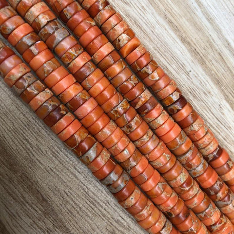 Natural Orange Imperial Jasper Smooth Beads, Jasper Tyre Shape 8 mm Faceted Beads