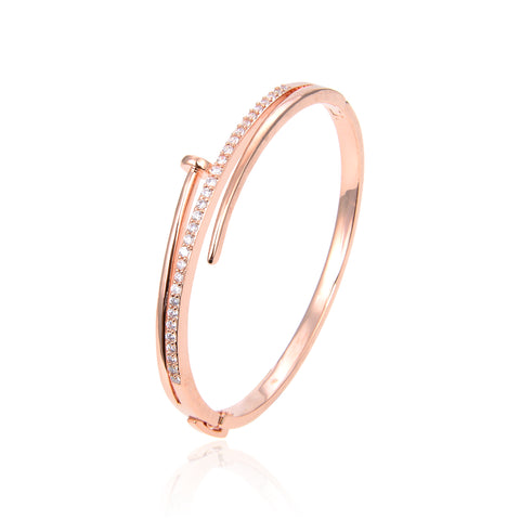 Rose Gold Plated CZ Cubic Zirconia Bracelet, Rose Gold Zircon Stone Nail Bracelet