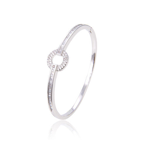 Silver Plated CZ Cubic Zirconia Bracelet, Zircon Stone Ring Shape Bracelet