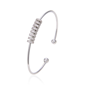 Silver Plated CZ Cubic Zirconia Bangle Bracelet, Zircon Adjustable Bangle Bracelet