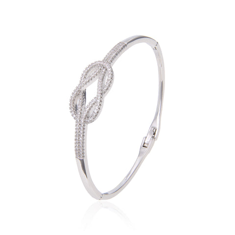 Silver Plated Cubic Zirconia Bracelet Bangle, CZ Adjustable Bangle Bracelet