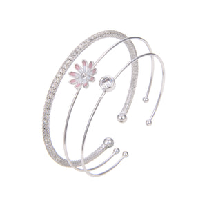 Silver Plated Cubic Zirconia Bangle Bracelet, Flower Shape CZ Bangle Bacelet