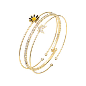Gold Plated Cubic Zirconia Bangle Bracelet, CZ Flower Shape Bangle Bracelet