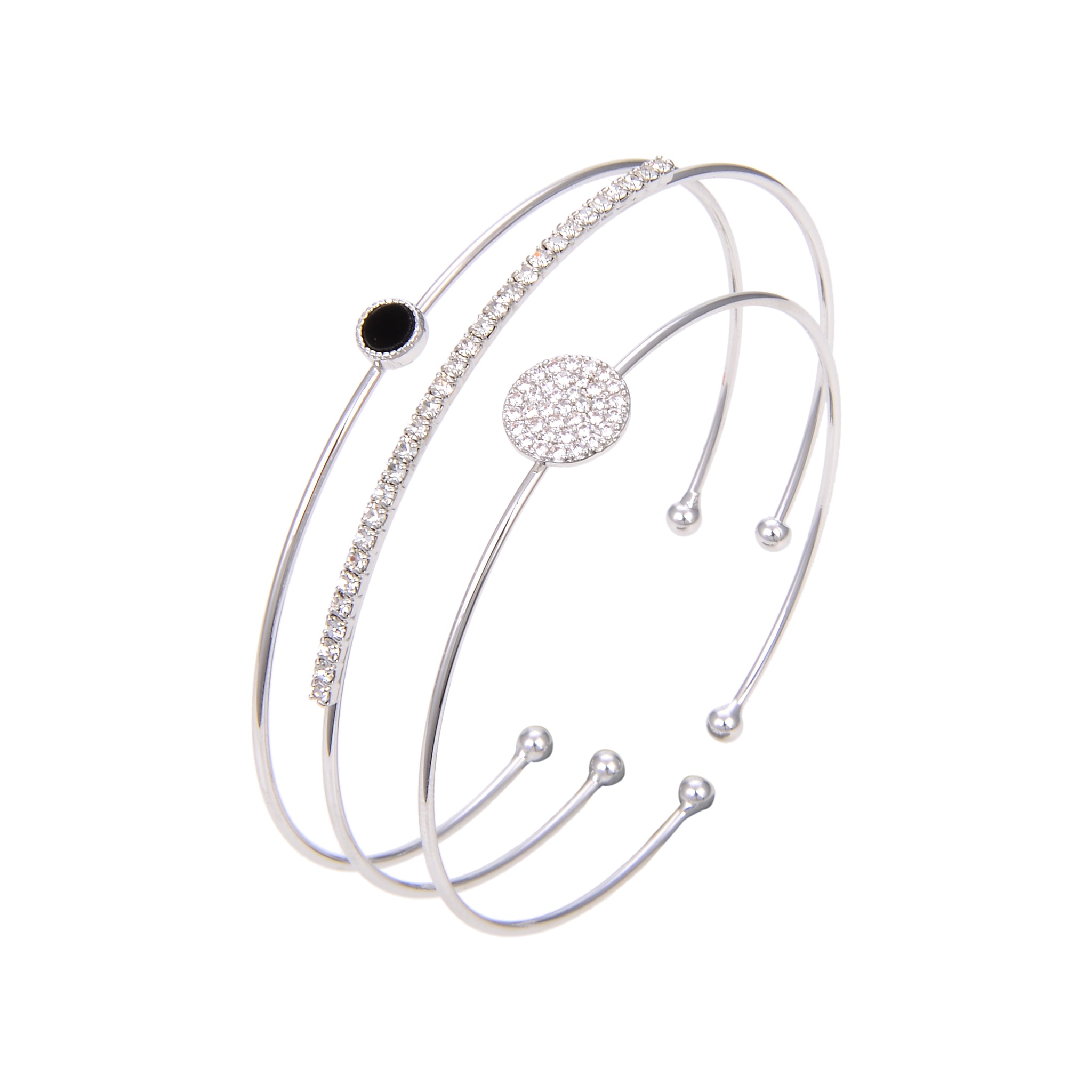 Silver Plated Cubic Zirconia With Black Stone Bangle Bracelet, CZ Bangle Bracelet