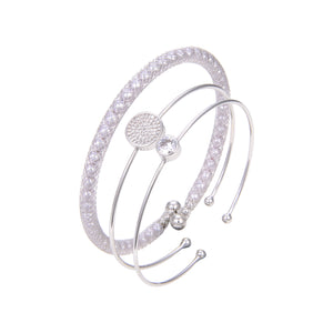 Silver Plated Cubic Zirconia Bangle Bracelet, CZ Adjustable Bangle Bracelet