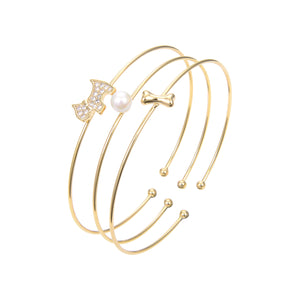 Rose Gold Plated CZ Cubic Zirconia With Pearl Bangle Bracelet, CZ Adjustable Bangle Bracelet