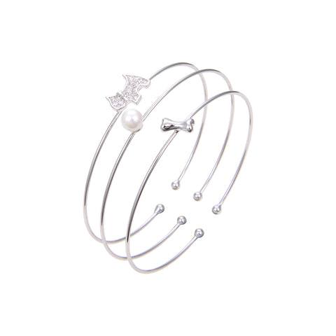 Silver Plated Cubic Zirconia, Bangle Bracelet, CZ and Pearl Bangle Bracelet