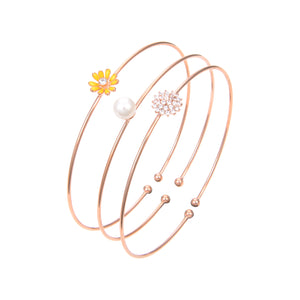Rose Gold Plated CZ Cubic Zirconia Bangle Bracelet, Pearl Flower Print CZ Bangle Bracelet