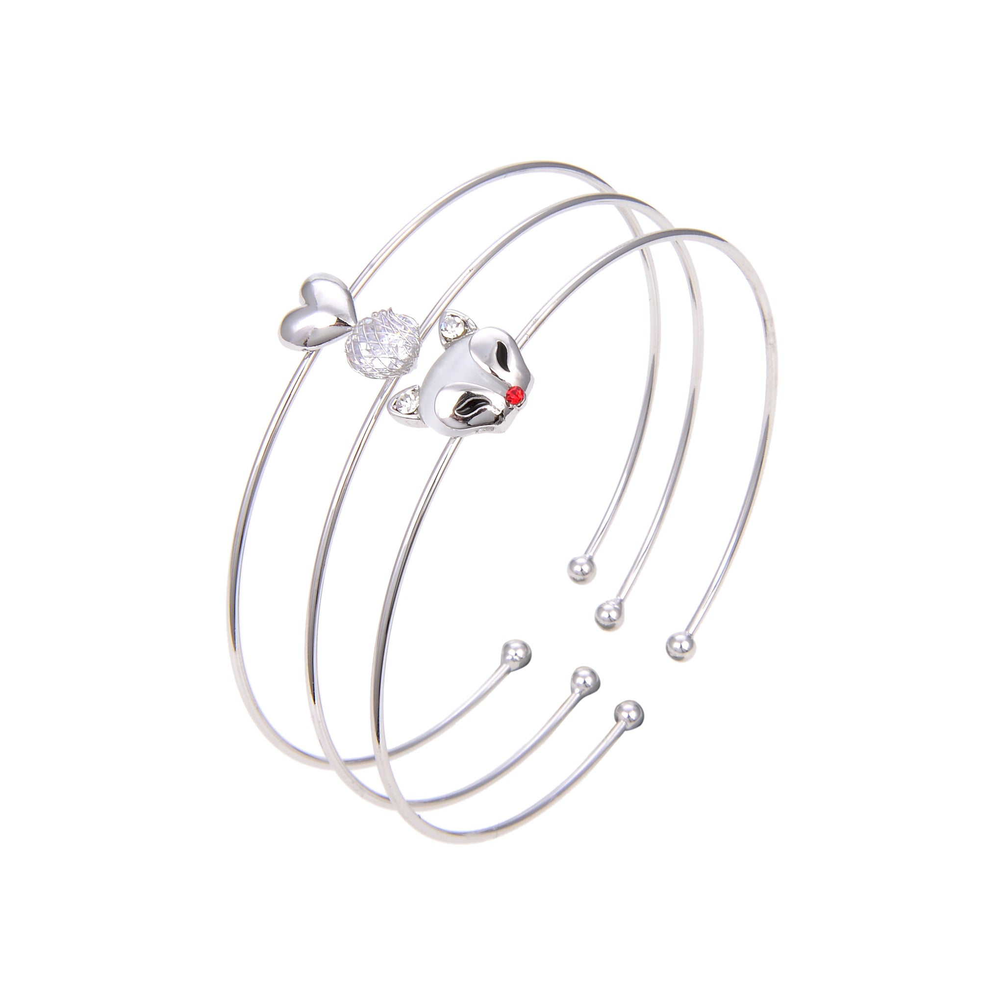 Silver Plated Cubic Zirconia Bangle Bracelet, CZ Adjustable Bangle Bracelet