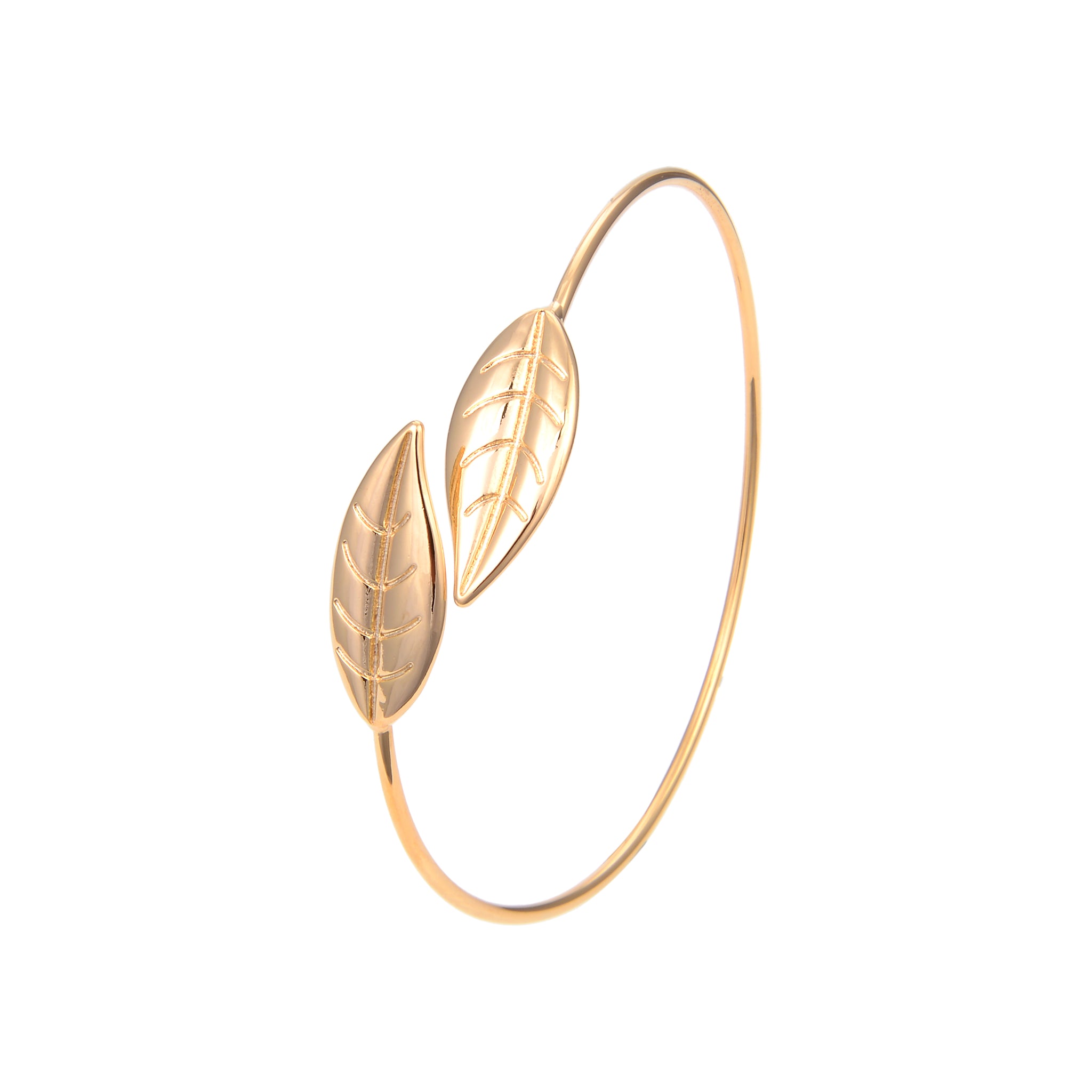 Gold Plated Bangle Bracelet, Gold Plated Leaf Shape Bangle Bracelet