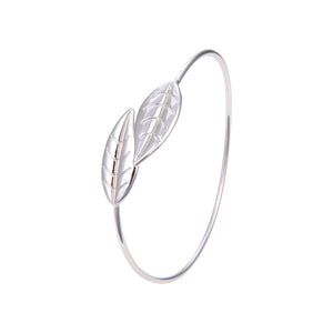 Silver Plated Bangle Bracelet, Leaf Shape Bangle Bracelet