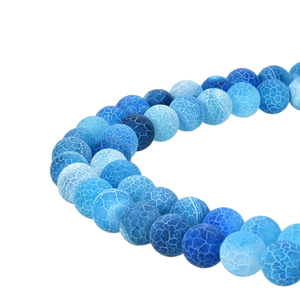 Blue Frosted Matte Agate Gemstone Beads Round