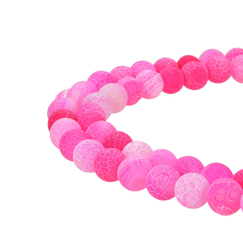 Hot Pink Frosted Matte Agate Gemstone Beads Round