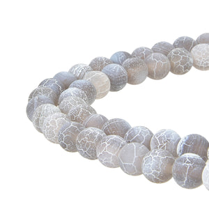 Grey Frosted Matte Agate Gemstone Beads Round