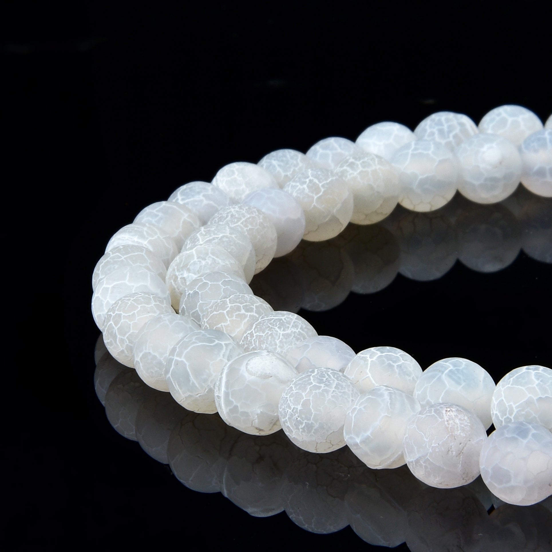 White Frosted Matte Agate Gemstone Beads Round