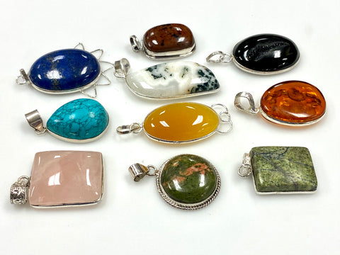 Sterling Silver Gemstone Pendant Lot 10 pcs