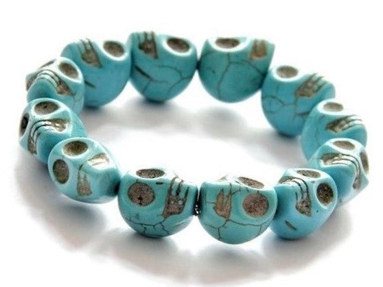 Turquoise Skull Head Beaded Bracelet, Round Shape Beaded Bracelet, Turquoise Skull Bracelet