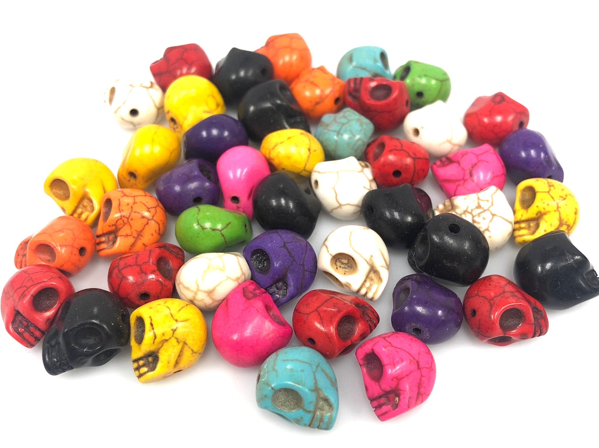 Turquoise Skull Head Beads, Round Shape Multi-Color Turquoise Skull Beads, Turquoise Spacar Charm Beads