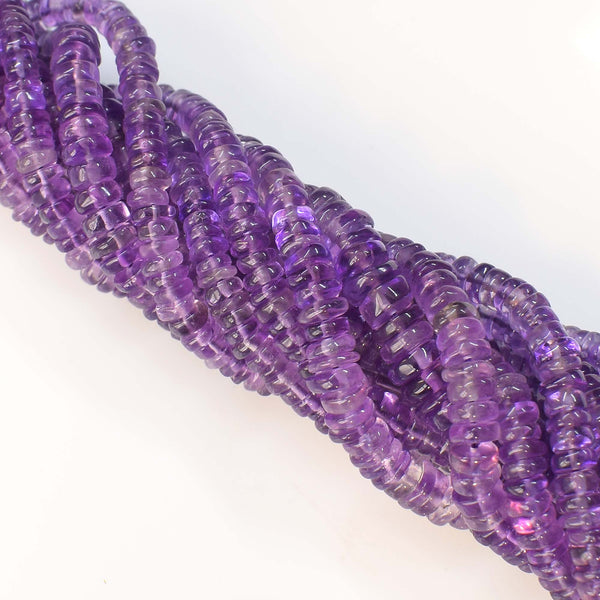 Natural Amethyst Gemstone Beads, Heishi Rondelle Shape 6-7mm Beads For Jewelry Making