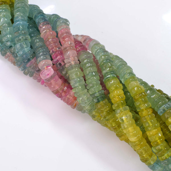 Natural Multi Aquamarine Gemstone Beads, Heishi Rondelle Shape 6-7 mm Aquamarine Beads, Multi Aquamarine Beads