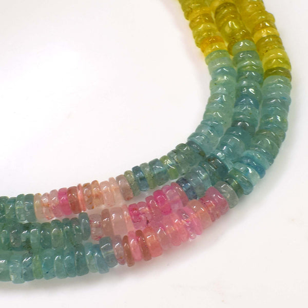 Natural Multi Aquamarine Gemstone Beads, Heishi Rondelle Shape 6-7 mm Aquamarine Beads, Multi Aquamarine Beads