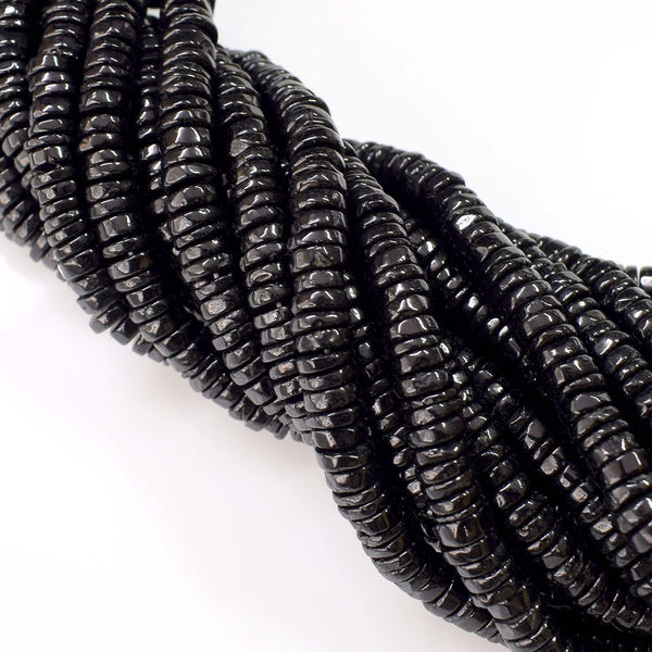 Natural Black Spinel Gemstone Beads, 6-7mm Heishi Rondelle Shape Beads
