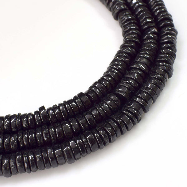 Natural Black Spinel Gemstone Beads, 6-7mm Heishi Rondelle Shape Beads