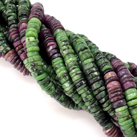 Natural Ruby Zoisite Gemstone Beads, Heishi Rondelle Shape 6-7mm Beads