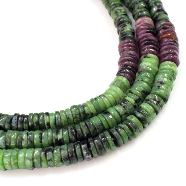 Natural Ruby Zoisite Gemstone Beads, Heishi Rondelle Shape 6-7mm Beads