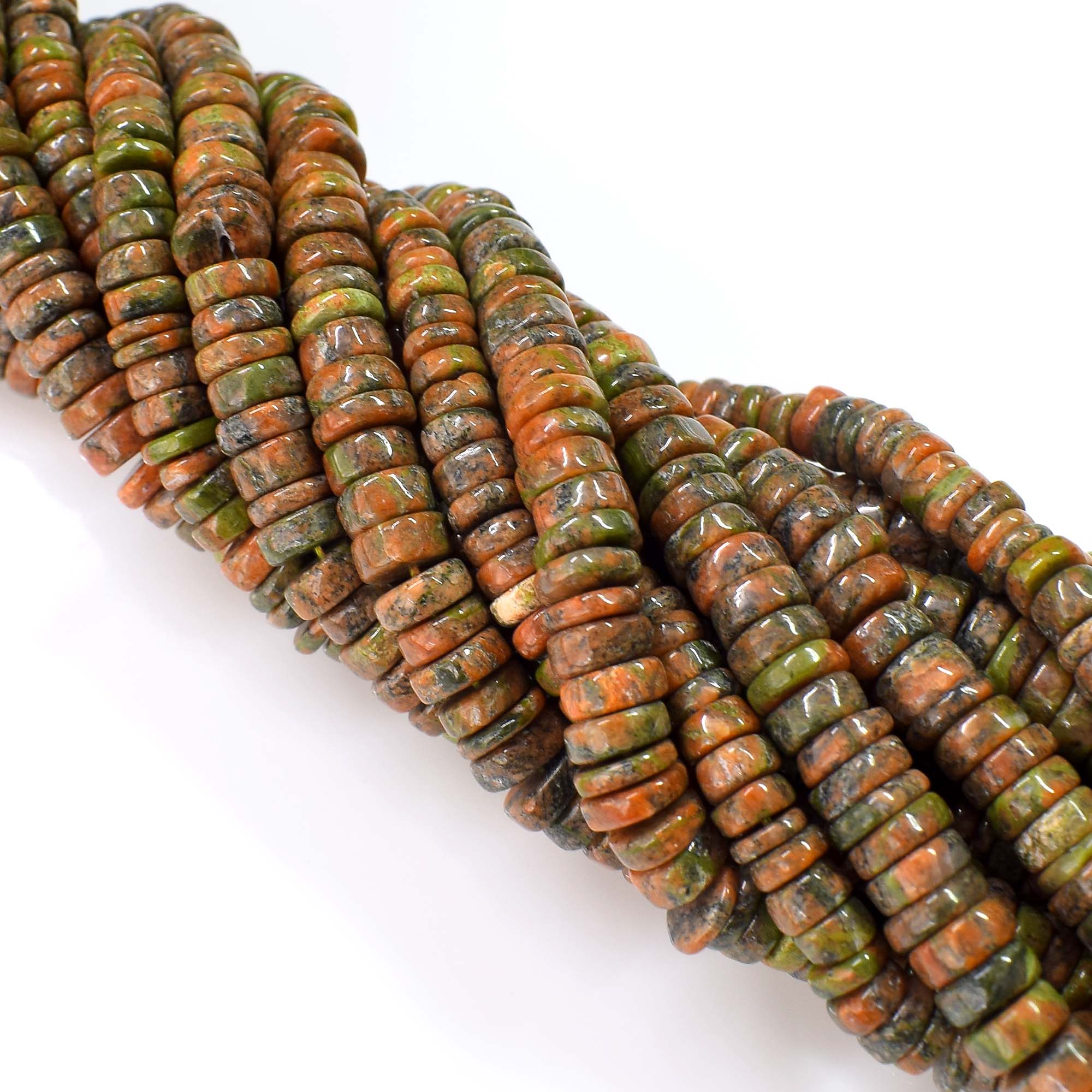 Natural Unakite Gemstone Beads, Heishi Rondelle Shape 6-7mm Beads