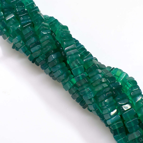 Natural Green Onyx Gemstone Beads, 6-7mm Heishi Square Shape Beads