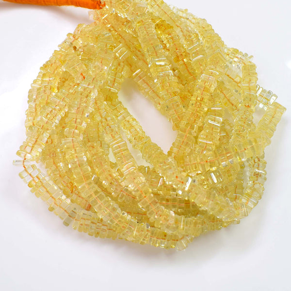 Natural Citrine Gemstone Beads, 6-7mm Faceted Heishi Square Shape Beads