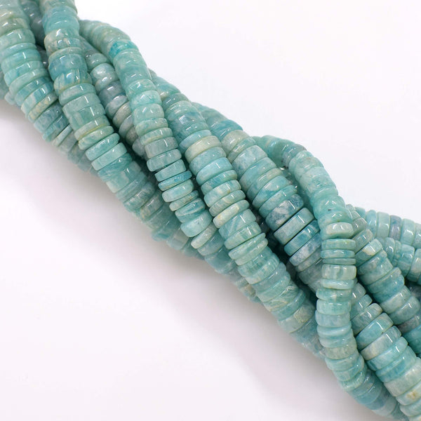 Natural Amazonite Gemstone Beads, 6-7mm Smooth Heishi Rondelle Shape Beads