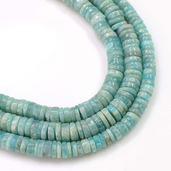 Natural Amazonite Gemstone Beads, 6-7mm Smooth Heishi Rondelle Shape Beads