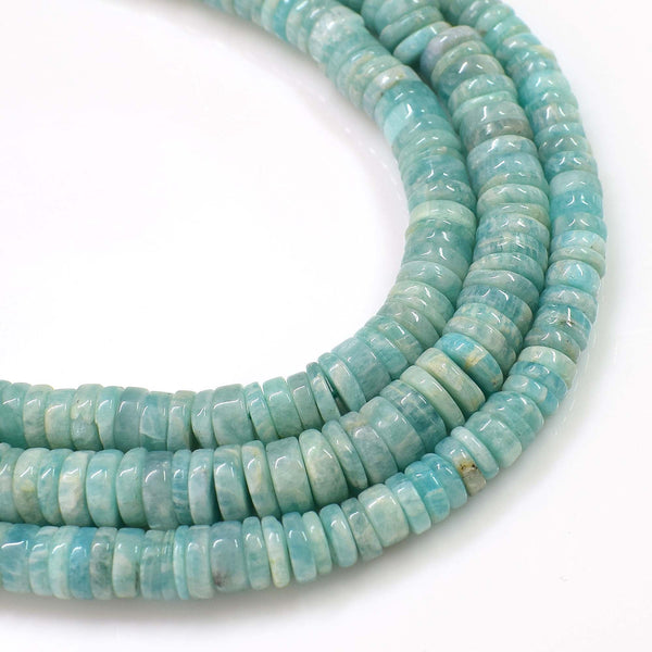 Natural Amazonite Gemstone Beads, 6-7mm Smooth Heishi Rondelle Shape Beads