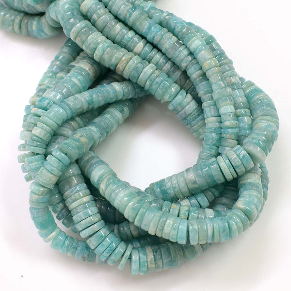 Natural Amazonite Gemstone Beads, 6-7mm Smooth Heishi Rondelle Shape Beads