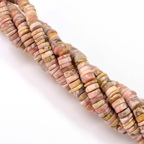 Natural Rhodochrosite Gemstone Beads, 6-7mm Heishi Rondelle Shape Beads