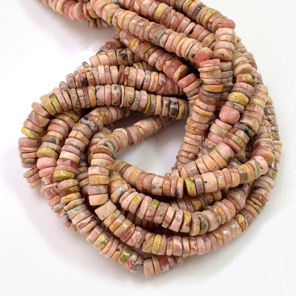 Natural Rhodochrosite Gemstone Beads, 6-7mm Heishi Rondelle Shape Beads
