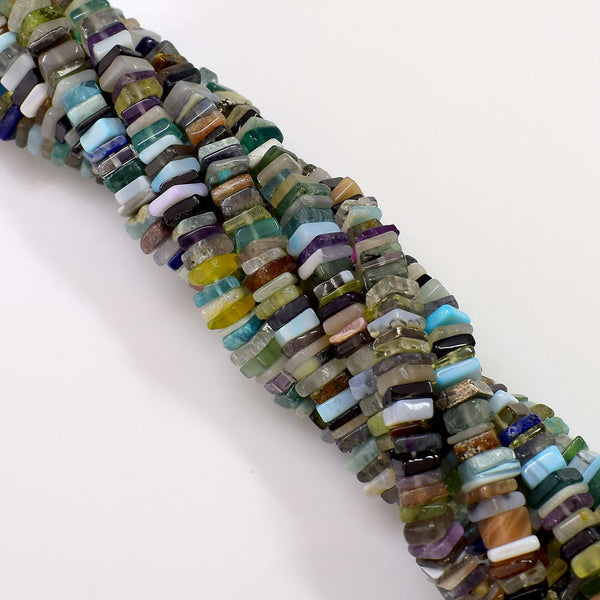 Natural Multi Gemstone Beads, Multi Stone Heishi Square Shape, 6-7mm Multi Gemstone Beads