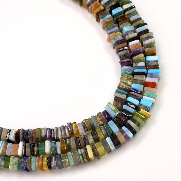 Natural Multi Gemstone Beads, 6-7mm Heishi Square Shape Beads