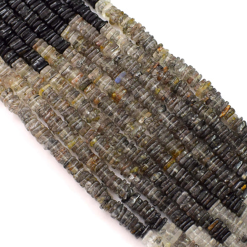 Natural Black Rutile Gemstone Beads Heishi Square Shape 6-7mm Beads