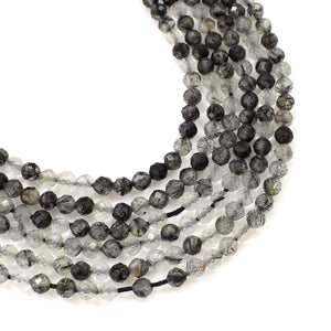 Natural Black Rutile Beads / 3-4mm Rutile Gemstone Beads / Round Shape Faceted Black Rutile / Round Rutile AAA Grade Beads